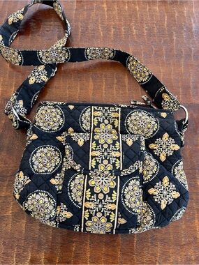 Stephanie Dawn black yellow floral boho preppy cottagecore quilted crossbody bag